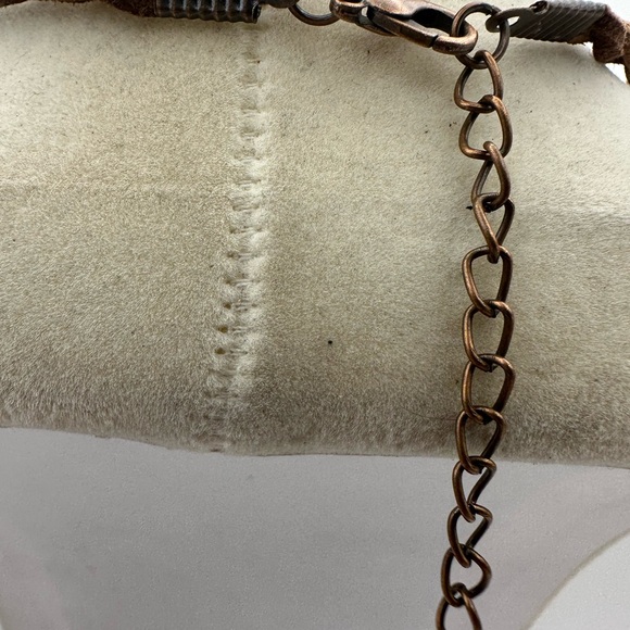 Coral Agate Pendant Necklace with White Jade and Crazy Lace on 2 Tone Faux Suede - Picture 9 of 11